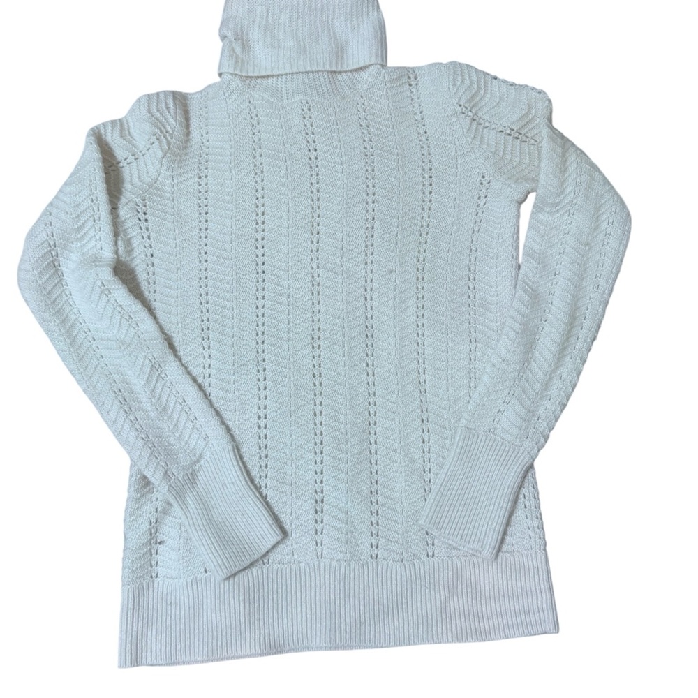 LOFT Cream Cable-Stitch Turtleneck Sweater - Picture 3 of 4